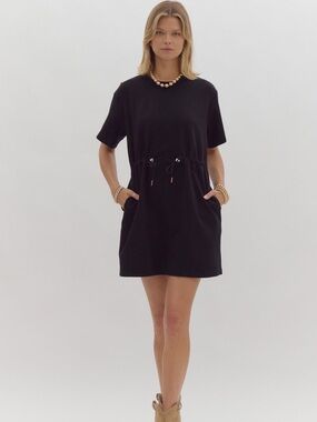 Entro Black Drawstring Waist Dress